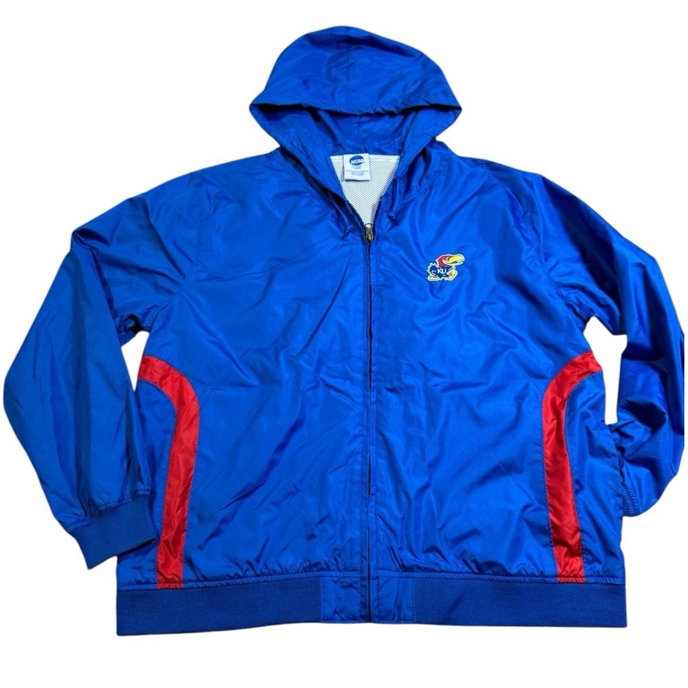 Kansas Jayhawks Jacket Men's XL Blue Zip‎ Windbreaker NCAA Basketball Sports VTG